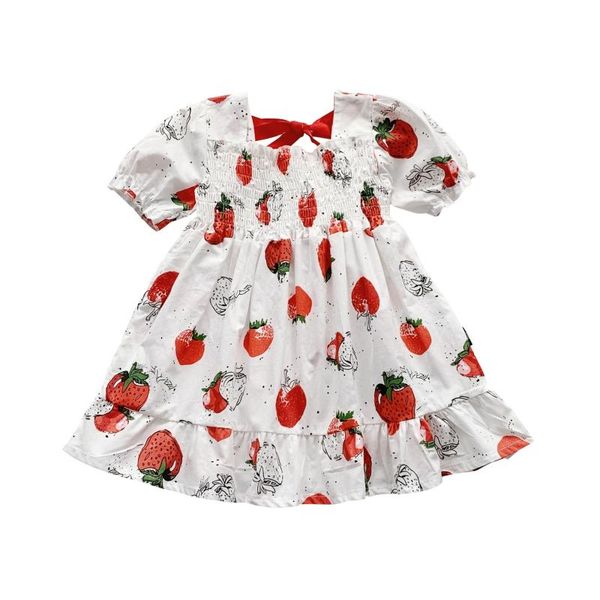 

girl's dresses 3-8y summer dress for girls 2021 kids strawberry sleeve back bow cute children baby girl princess, Red;yellow