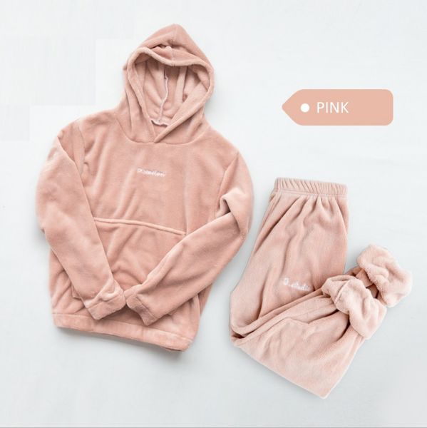 

womens winter flannel pajama set womens fleece pajamas sleepwear home clothing thick warm coral velvet female fall homewear, Black;red