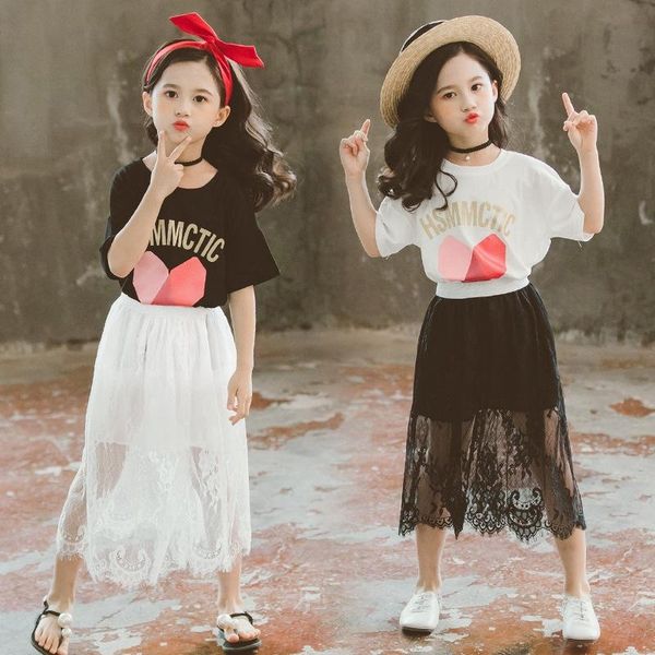 

clothing sets fashion children clothes for girls summer 2pcs outfits short sleeve tshirt + skirt kids teenage costume 3 5 6 7 9 12 years, White