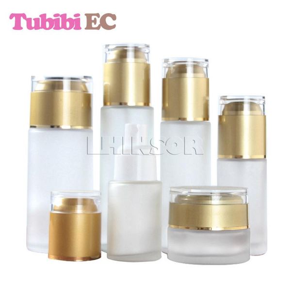

storage bottles & jars 5pcs/lot frosted glass lotion bottle cream jar spray press pump with gold acrylic lid cosmetic set packaging containe
