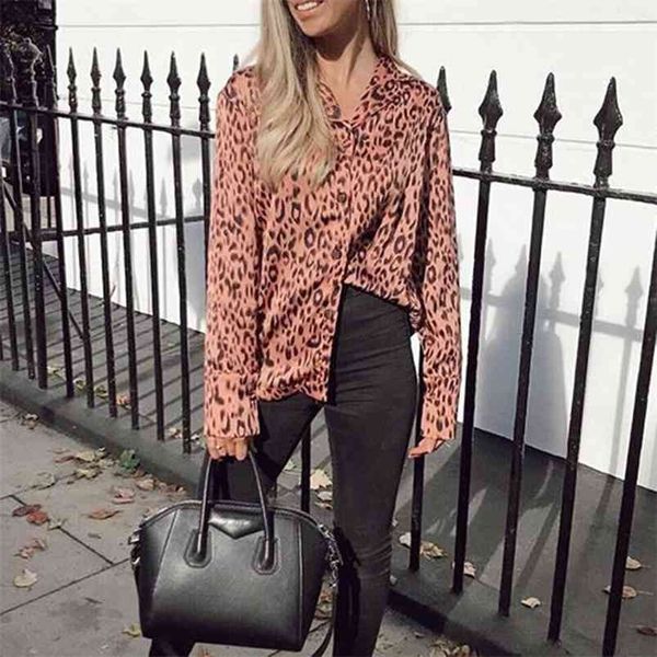 

leopard print autumn winter blouse shirt women long sleeve khaki ladies office plus size 210427, White
