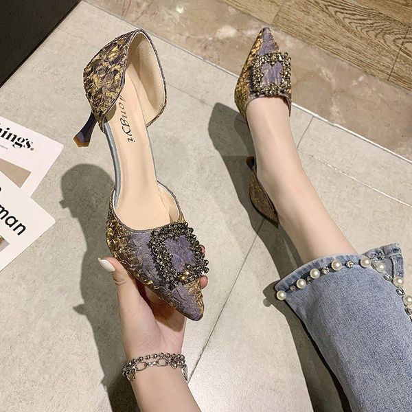 

dress shoes women wedding high heels diamond party luxurious crystal point toe pump sspring 2021 single, Black