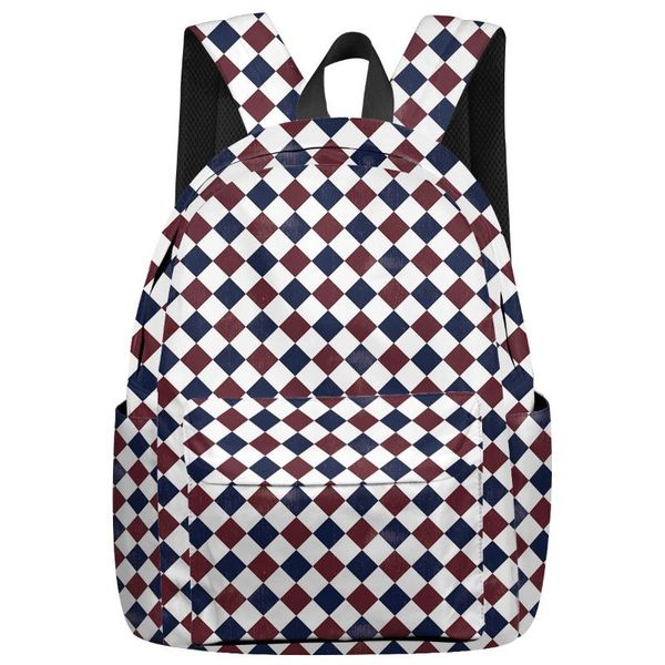 

backpack red white blue plaid background fashion casual travel simple men and women