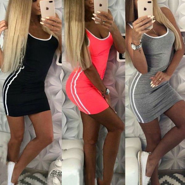 

sport short summer women leisure sleeveness u shape side striped running sportswear tennis dress vestidos, Black;gray