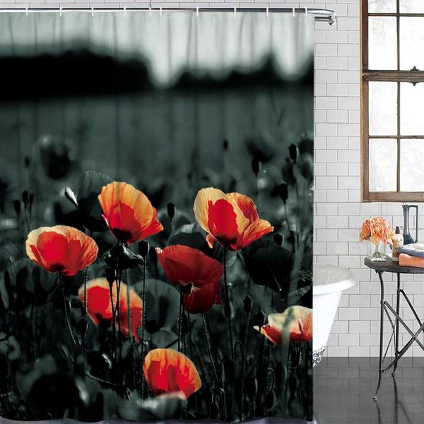 

shower curtains curtain waterproof polyester fabric plant flowers poppy pattern