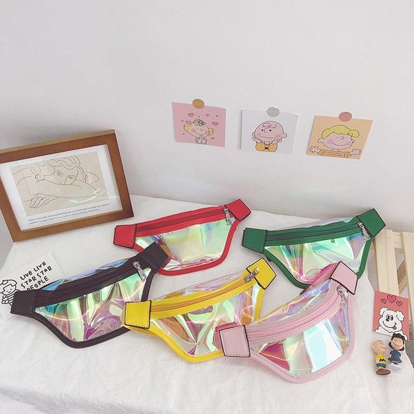 

children leather waist bag 2021 laser chest kids girl red fanny pack boy belt holographic purse packs bags