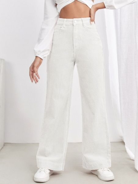 

high waist slant pocket cord pants d33g#, Black;white