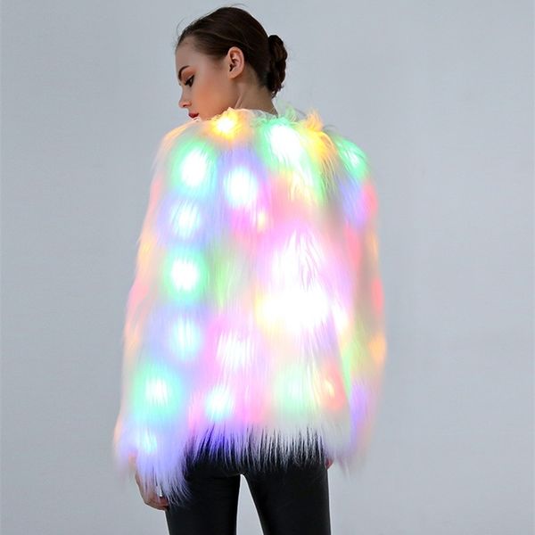 

2021 new long fur imitation coat led halloween nightclub dance dress, Black