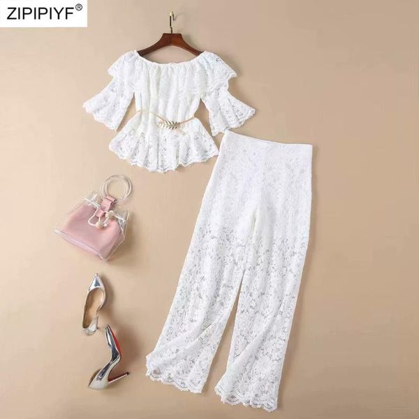 

women's two piece pants, White