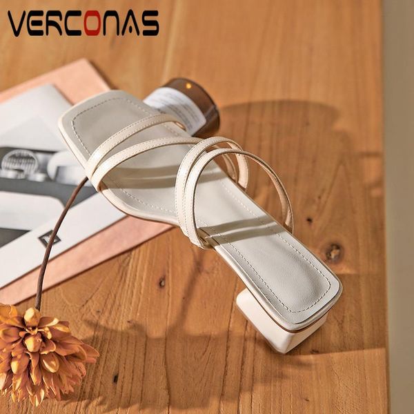 

dress shoes verconas 2021 fashion summer woman pumps sandals slippers casual genuine leather square toe heels, Black
