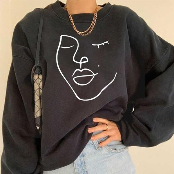 

women's hoodies & sweatshirts boho abstract face print vintage black crewneck sweatshirt women long sleeve casual streetwear autumn pul