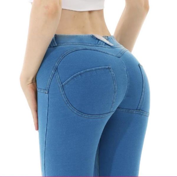

women's jeans summer low waist hip lifting pencil pants peach skinny hip-shaping slimming ankle tight stretch sports, Blue