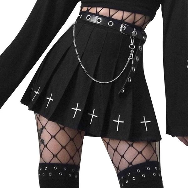 

skirts black punk mini skirt streetwear high waist harajuku rock women pleated costume for goth girl