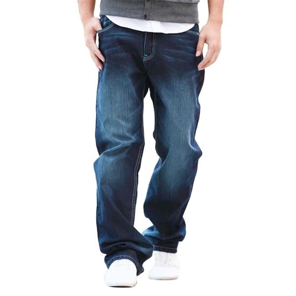 

fashion men jeans cowboy straight loose baggy harem denim pants casual cotton wide leg trousers blue plus size 27-48 211011