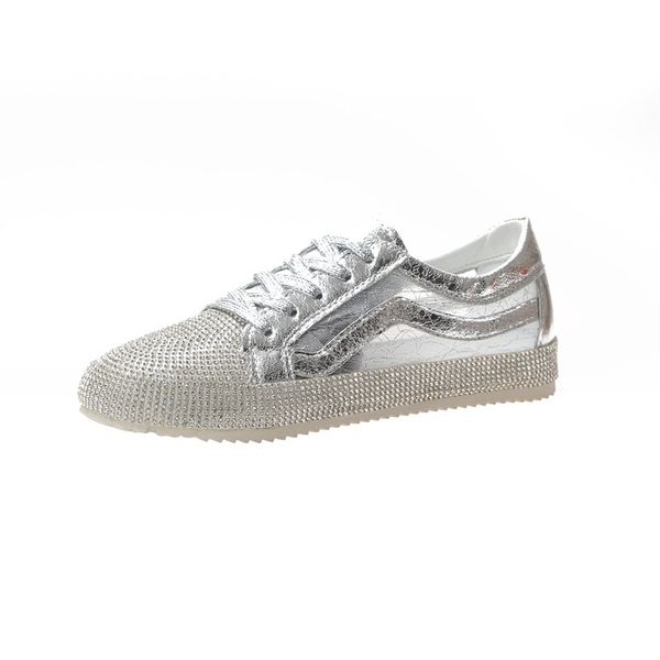 

2021 women's shiny casual shoes spring and summer mesh silver leather drill board shoes shiny flat breathable casual sandshoe, Black