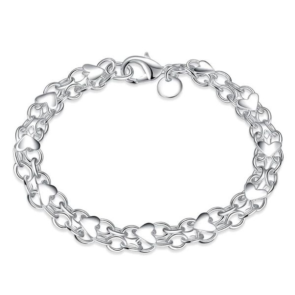 

charm bracelets foreign trade heart-shaped silver jewelry rolo bracelet standard 925 buckle mens 2021, Golden;silver