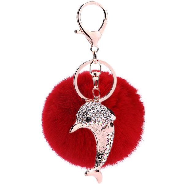 Mode Pelz Legierung Strass Niedliche Delphin Auto Keychain Kreative Schlüsselanhänger Anhänger Zubehör