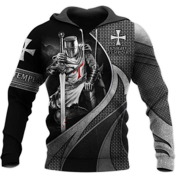 

men's hoodies & sweatshirts knight templar armor paladin hoodie pullover harajuku fashion funny 3d print men women zip jacket, Black