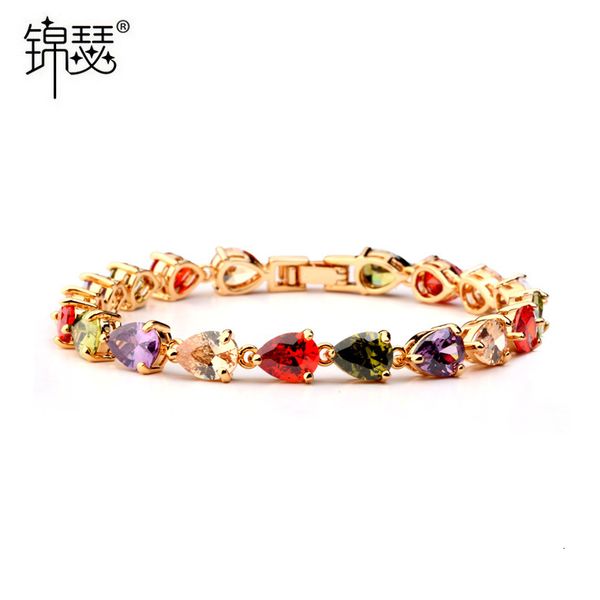 

bangles bracelet jinse rainbow tearful hand decoration copper inlaid with colorful water drop zircon string women's fashion korean vers, Black