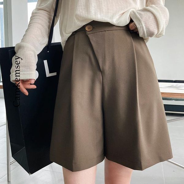 

women's shorts half length summer women korean minimalist solid irregular zippers basic high waist office work suits, White;black