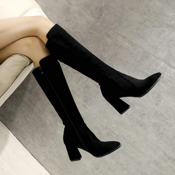 

winter women's and knee high boots square root round toe zipper knight fashion brown black warm 2021 series