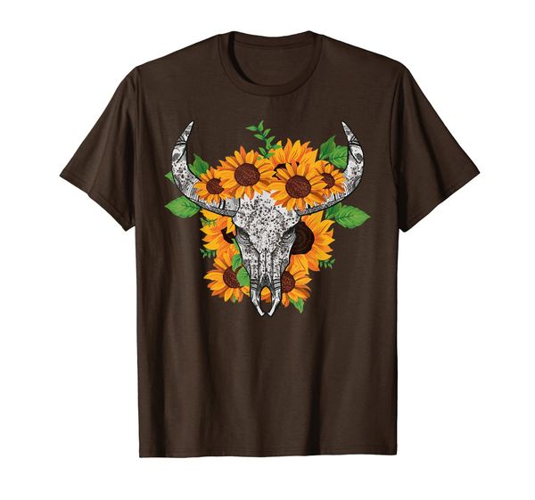

cow bull skull sunflower distressed t-shirt, White;black