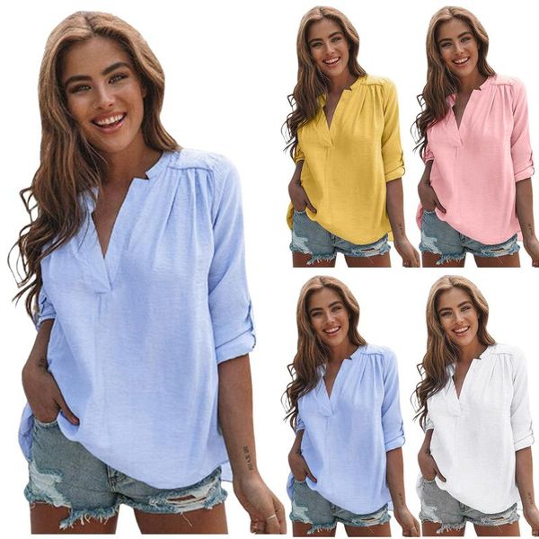 

women's blouses & shirts women blouse latest casual shirt v-neck half sleeve summer womens linen elegant blusas tunic femme clothing mu, White