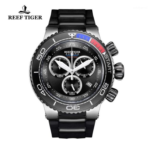 

reef tiger/rt military sport men watches rubber starp analog quartz luminous chronograph clock wristwatches, Slivery;brown