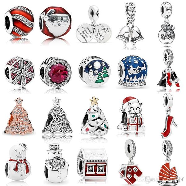 

christmas charm 925 sterling silver multi style pave santa claus charms snowman beads fit pandora original bracelets bangle jewelry christma, Black
