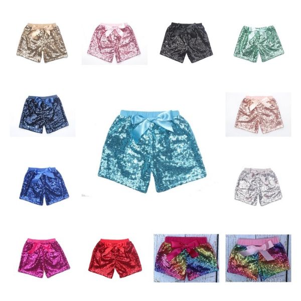 Baby lantejoulas shorts verão glitter calças brilho bowknot calças moda boutique shorts meninas bling dance shorts t2i52286