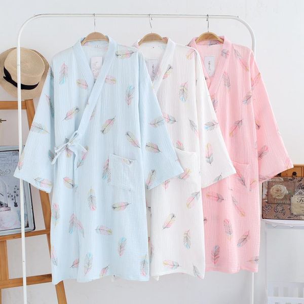 

women's sleepwear kimono robes spring cotton homewear womens casual printed crepe nightgown ladies comfort cardigan bathrobe one/plus s, Black;red