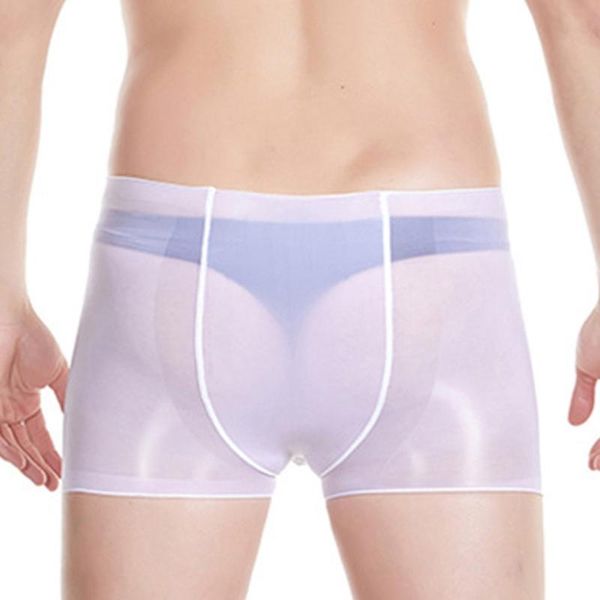 Underpants homens óleo brilhante sexy ver através de roupa interior lustrosos shorts fundo panterna elástico boxer moda confortável brief breves sissy pantie