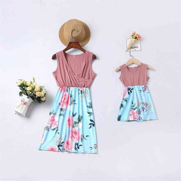 

summer mother daughter dresses family matching outfits look mommy and me clothes mom mum baby women girls dress clothing 210724, Blue