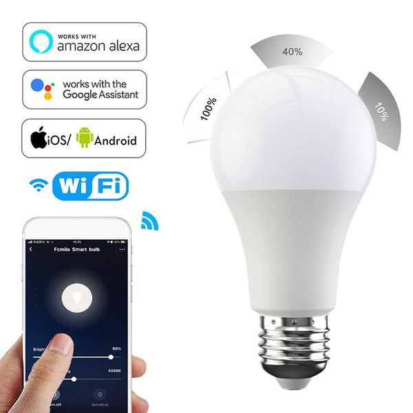 

bulbs 15w smart wifi light bulb lamp voice control white+warm for amazon alexa/google home lighting decoration