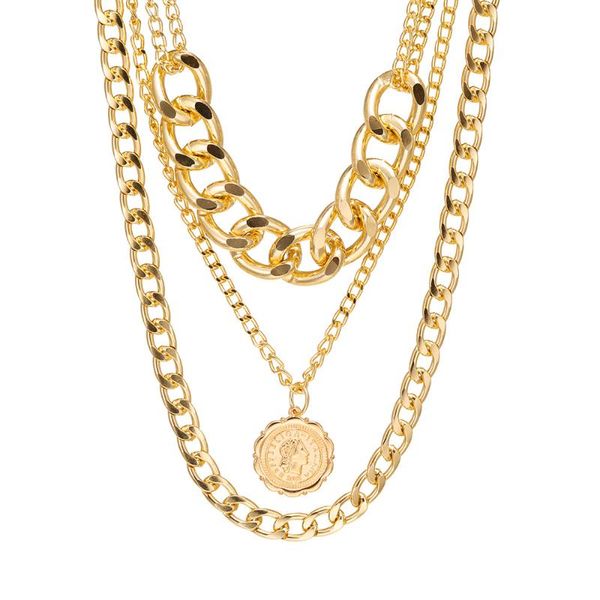 

pendant necklaces multilayer pearl necklace punk adjustable love cross disc clavicle chain coin avatar for women girls, Silver