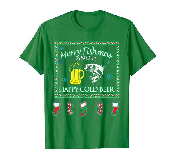 

merry fishmas fishing happy cold drink t shirt, White;black