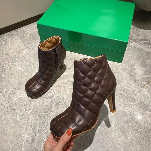 

boots women's shoes 2021 square toe genuine leather ankle zipper high heels goth designer women, Black