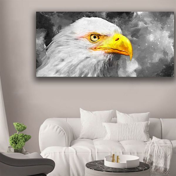 Águia moderna pintura de lona abstrato fotos preto branco fundo de sala de estar-decoração