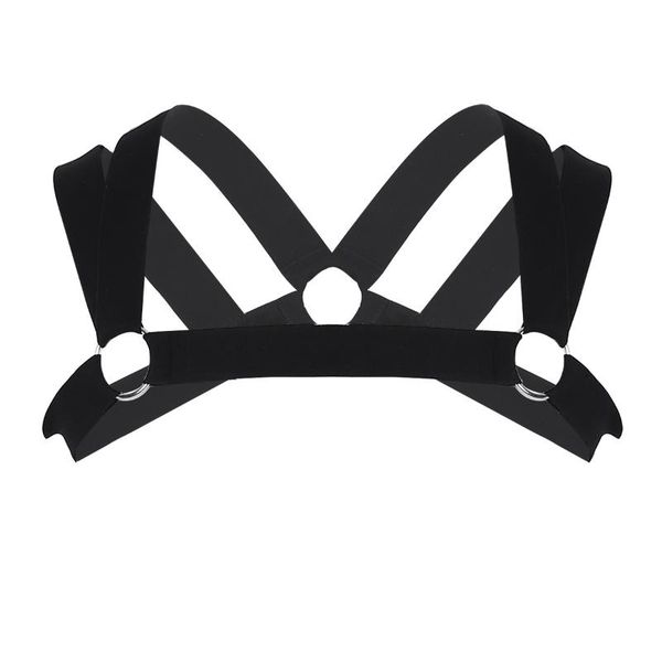 

harness men double shoulder straps elastic chest muscle belt with metal o-rings fancy club party costume strap accessory bras sets, Red;black