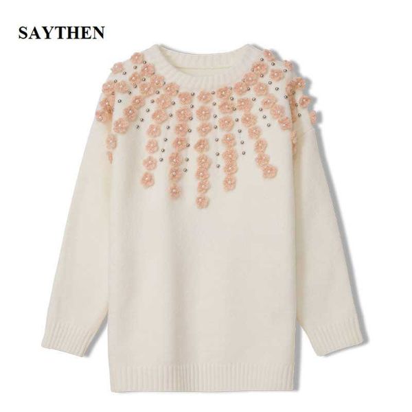 

women's sweaters saythen beading embroidered loose pullover 2021 long sleeve fashion autumn and winter sweater women jumpe, White;black