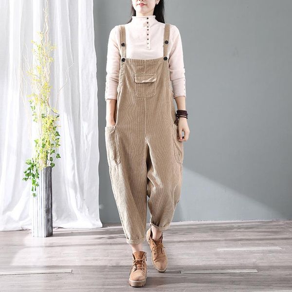 

women's jumpsuits & rompers women loose casual corduroy ladies solid color overalls pants female autumn spring trousers 2021, Black;white