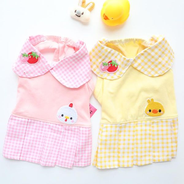 

pet clothing plaid clothes for dog animal print dresses small costume bear chicken duck printed summer thin girls collar perro apparel