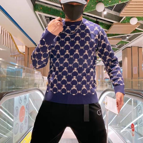 

men's sweaters fall/winter 2021 o-collar slim knitting fashion simple retro casual sweater, White;black