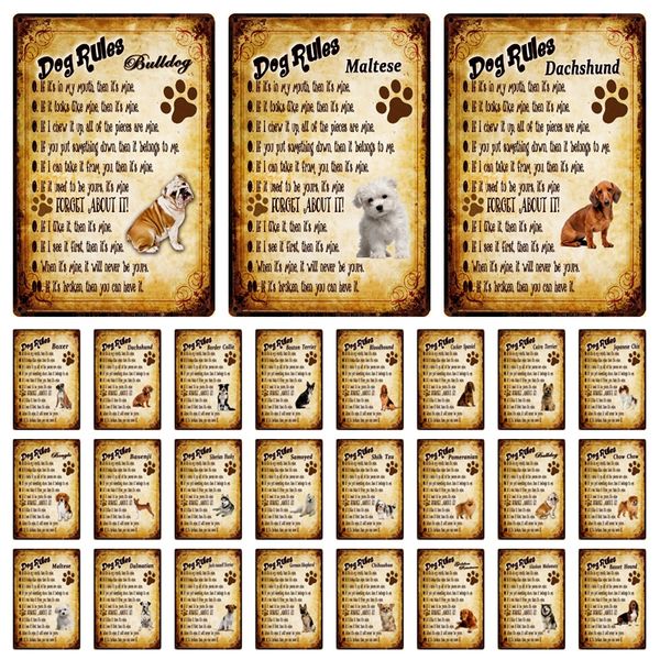 

dog rules basenji dachshund bulldog husky pomeranian metal sign home decor bar wall art painting 20*30 cm size dy152