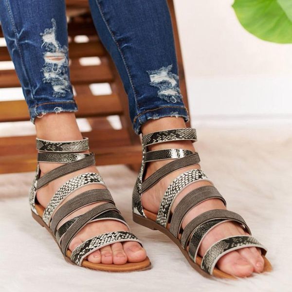 

sandals summer women flat vintage roman shoes hollow out 2021 zipper back cross strap sandalias mujer, Black