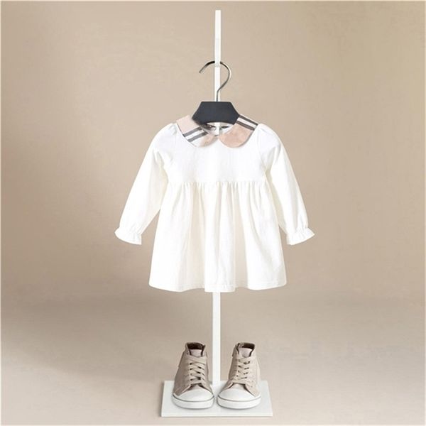 Neue Herbst Marke Kleidung Gitter Turndown Kragen Design Baby Mädchen Party Kleid für Säuglings Kleider 210331