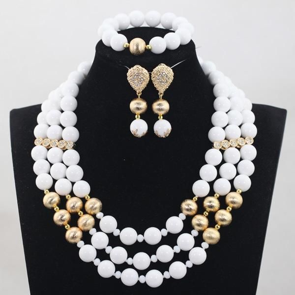 

earrings & necklace white and gold beads african fashion jewelry sets lady bridesmaid gift ceremony set 16 colors wd970, Silver