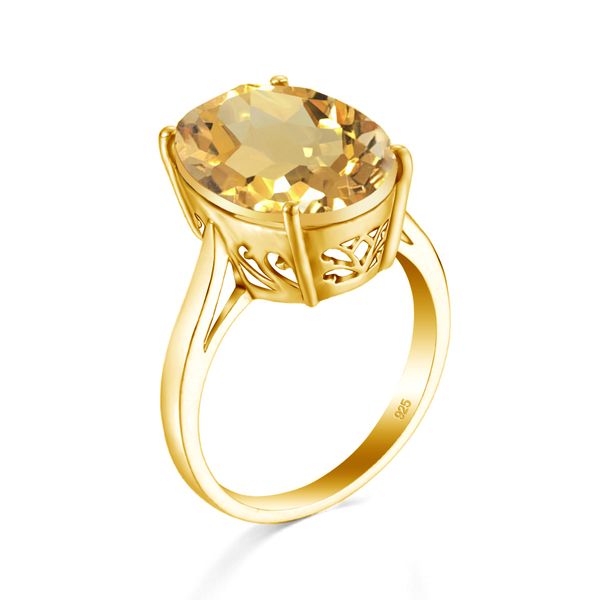 14k banhado a ouro 925 mulheres de prata esterlina anel citrino com forma de pedra oval 12 * 16mm gema 4 prong configuração de jóias brilhante esposa presente
