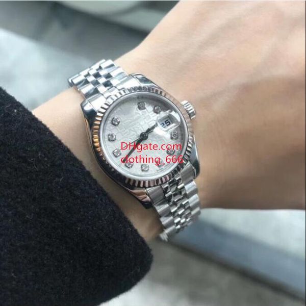 

waterproof women watch classic mechanical 179174 26mm white dial big magnifier sapphire glass silver jubilee steel bracelet luxury watches, Slivery;brown