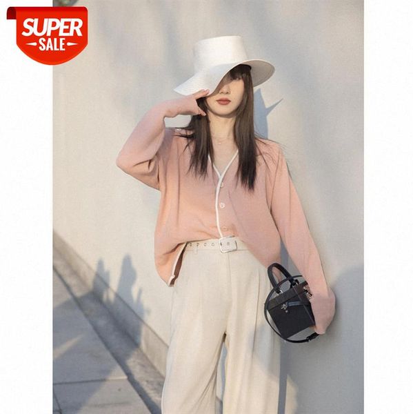 

lazy style pink small fragrance jacket knitted cardigan women's black loose net red tide #jg6s, White
